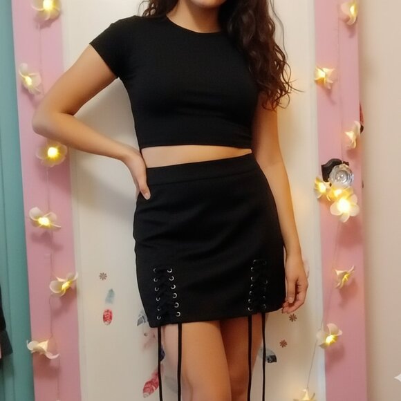 Black Faux Suede (S) Corset laced Mini - Picture 1 of 9